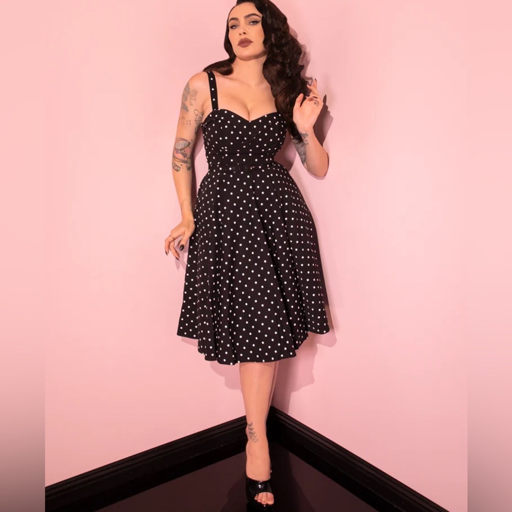 NWT Vixen by Micheline Pitt Polka dot Maneater Swing dress